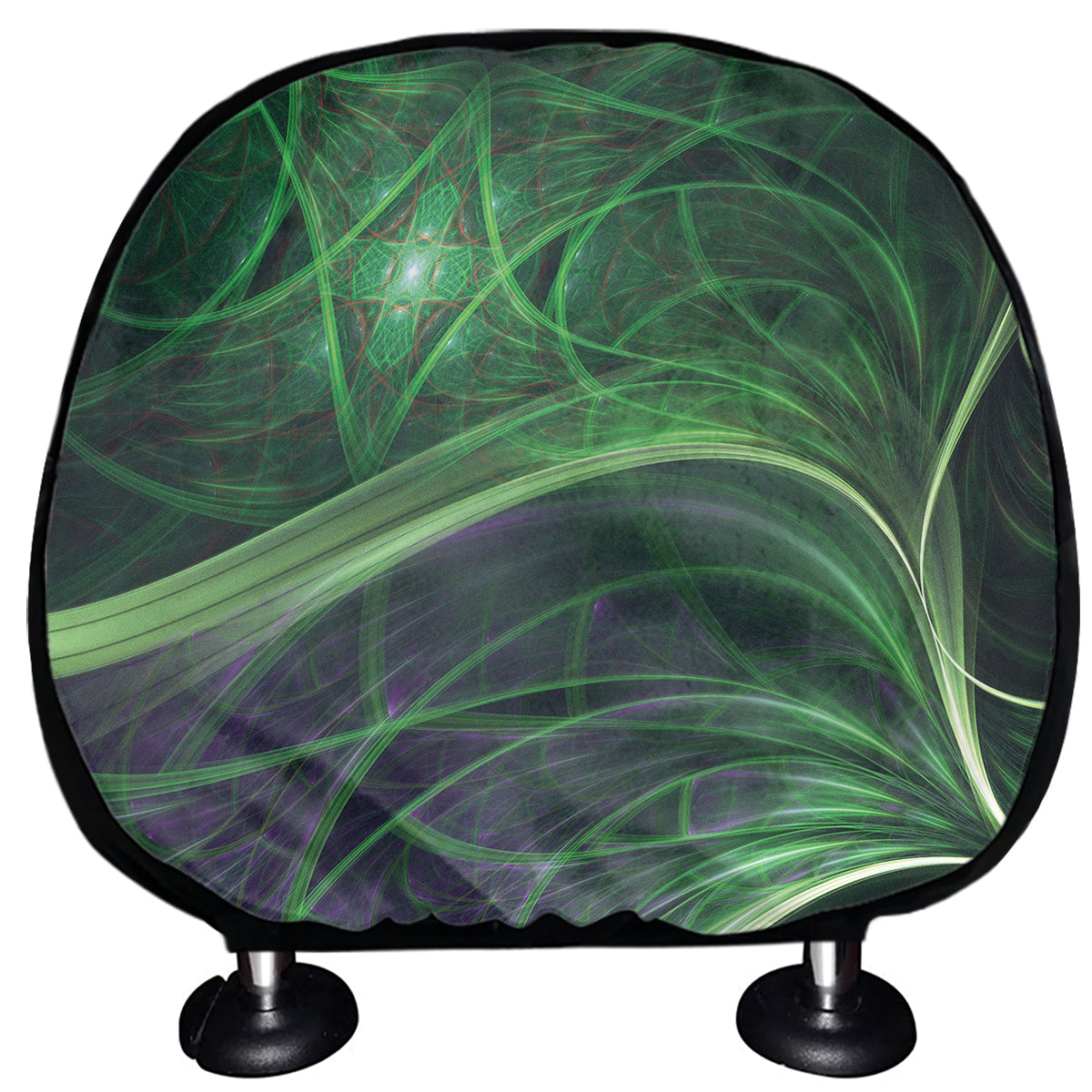 Green Fractal Print Car Headrest Covers