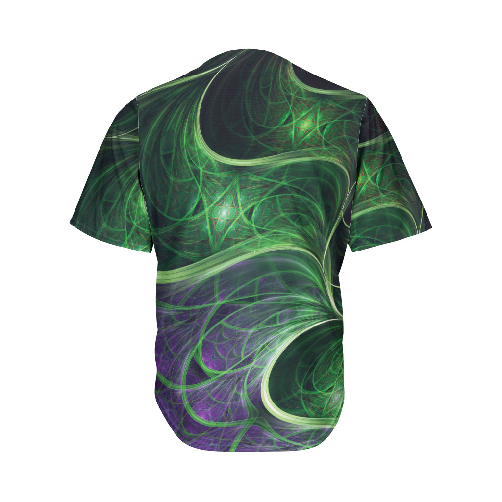 Green Fractal Print Men's Baseball Jersey