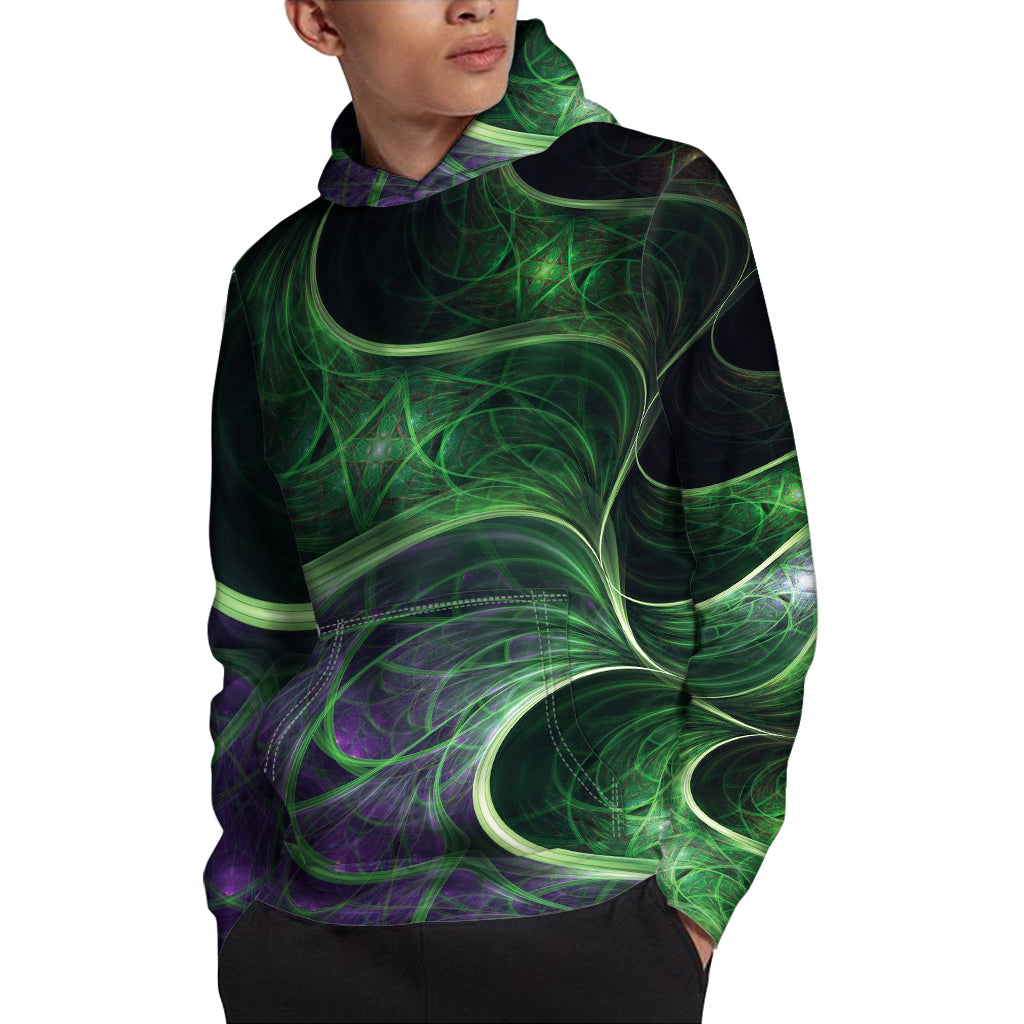 Green Fractal Print Pullover Hoodie