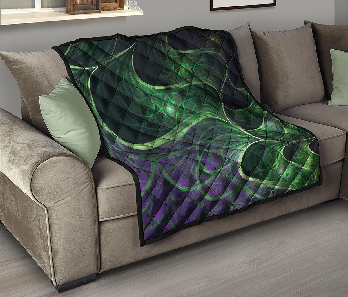 Green Fractal Print Quilt