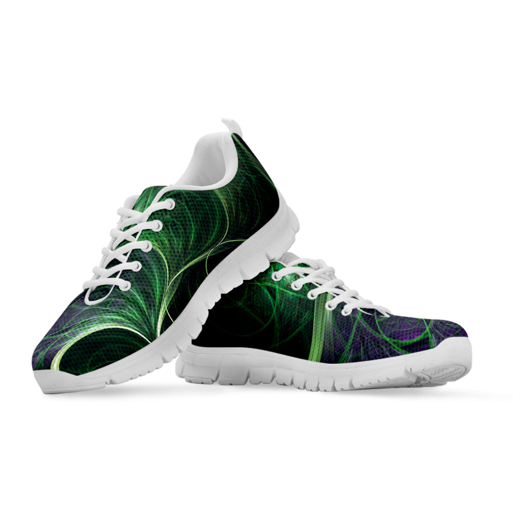 Green Fractal Print White Sneakers