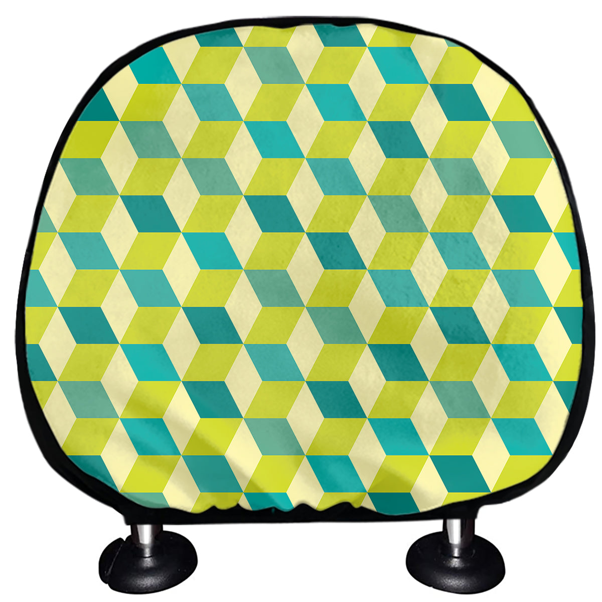 Green Geometric Cube Shape Pattern Print Car Headrest Covers