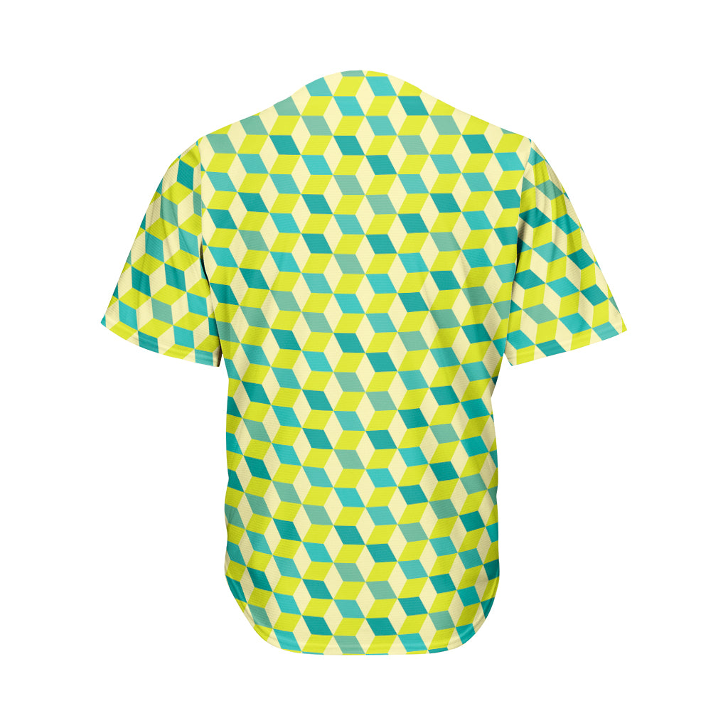 Green Geometric Cube Shape Pattern Print Men's Baseball Jersey