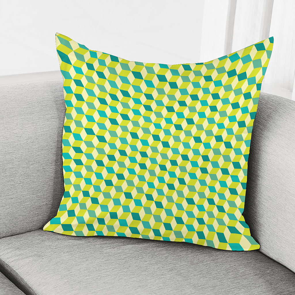 Green Geometric Cube Shape Pattern Print Pillow Cover