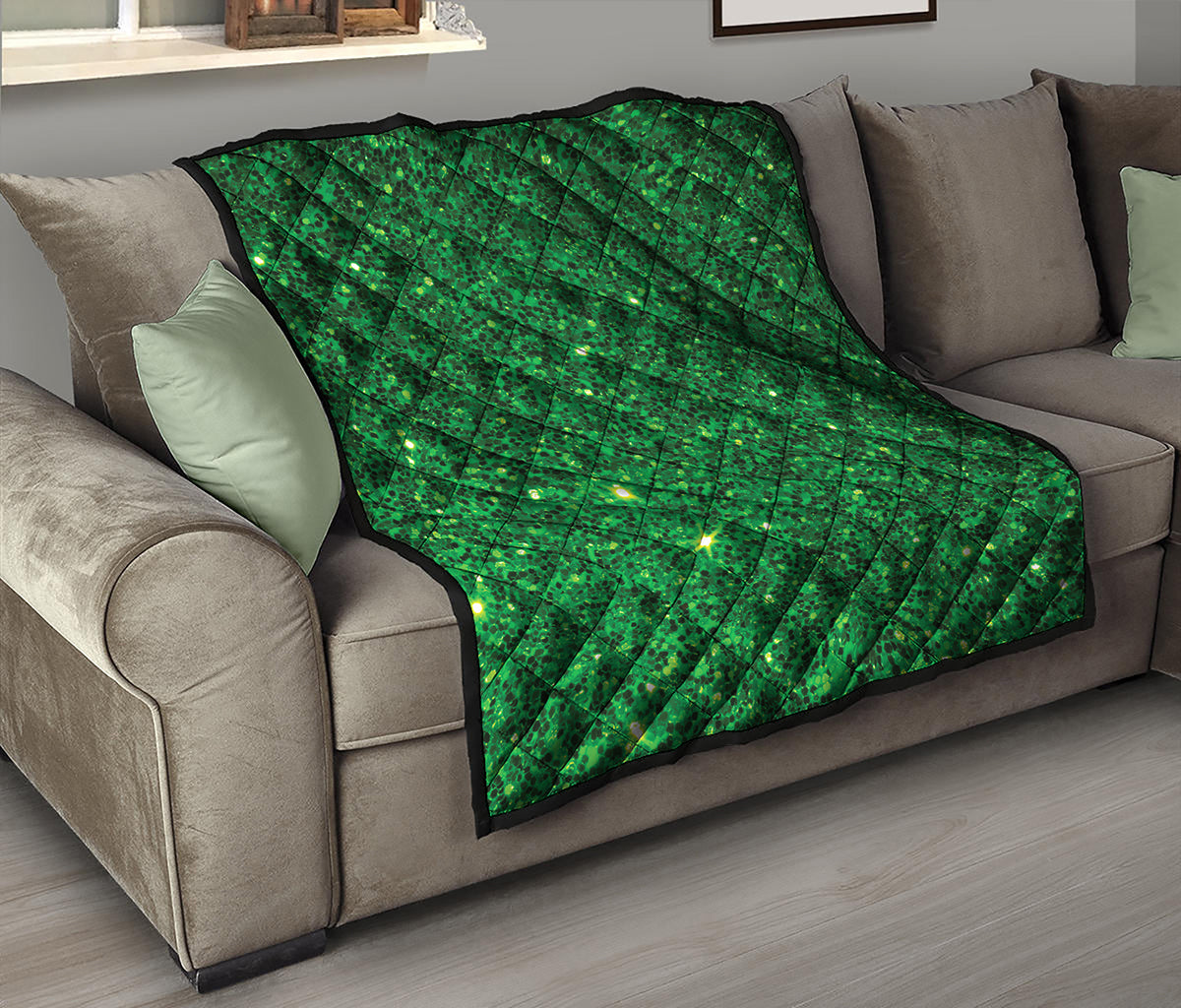 Green Glitter Artwork Print (NOT Real Glitter) Quilt