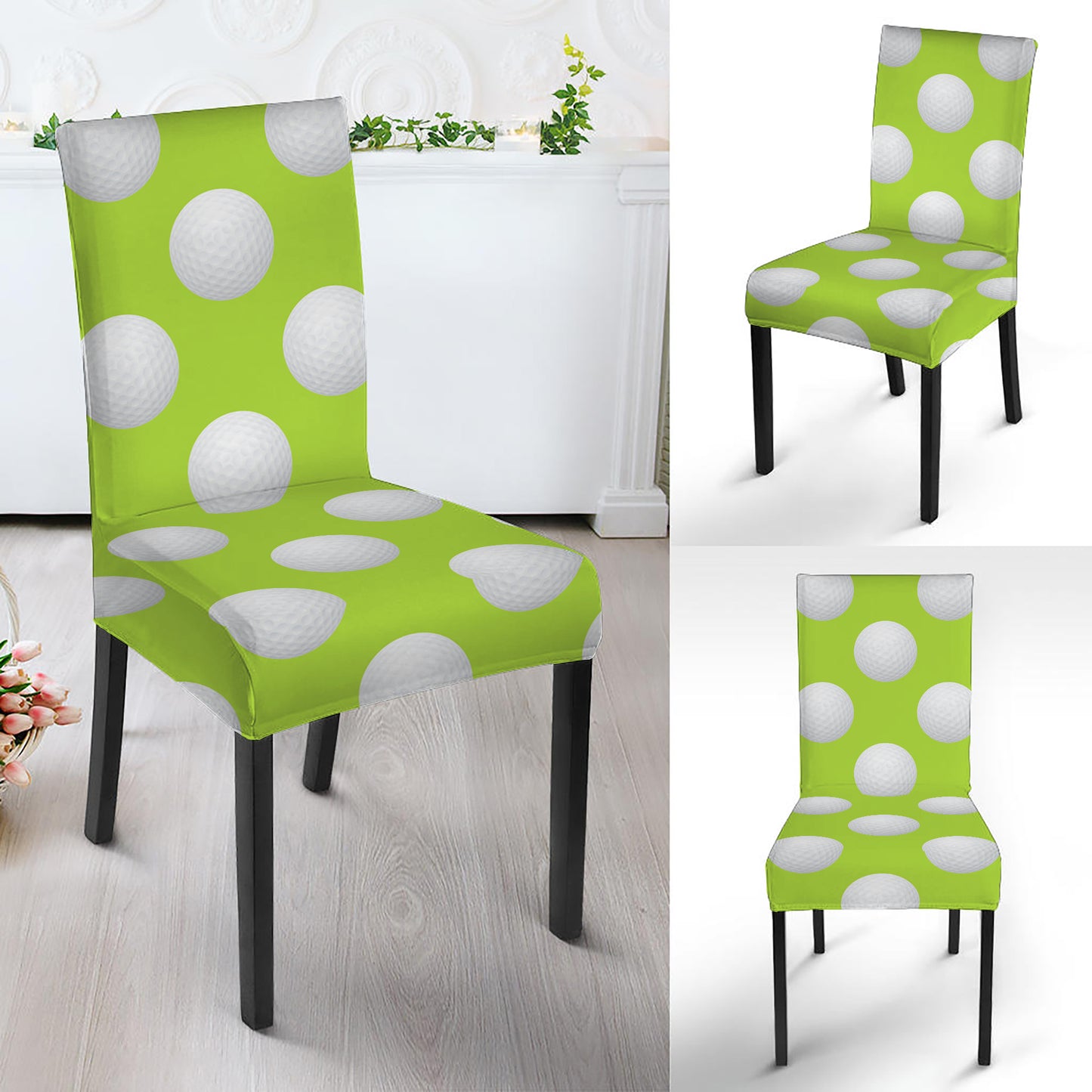 Green Golf Ball Pattern Print Dining Chair Slipcover