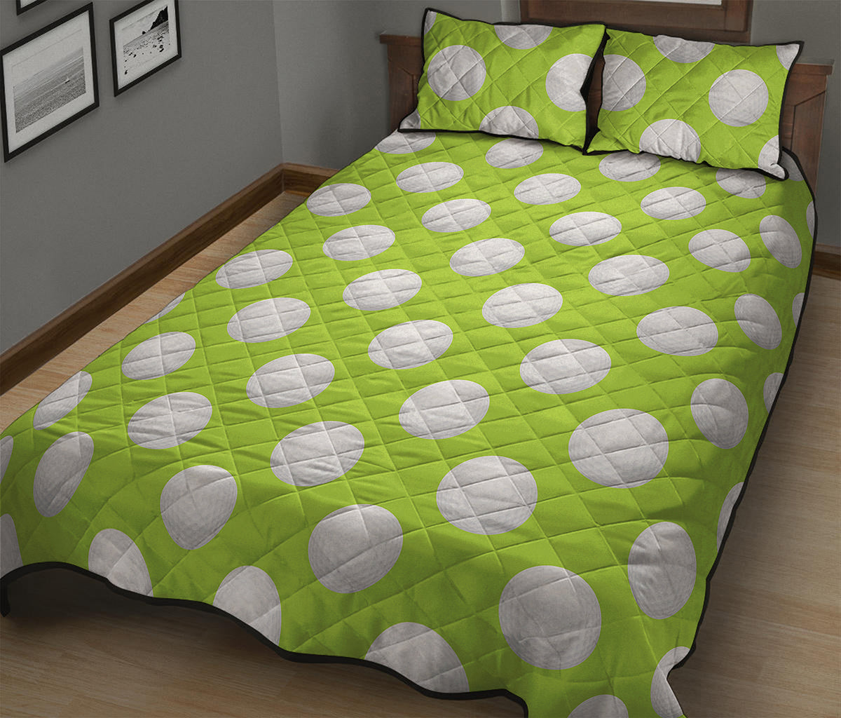 Green Golf Ball Pattern Print Quilt Bed Set