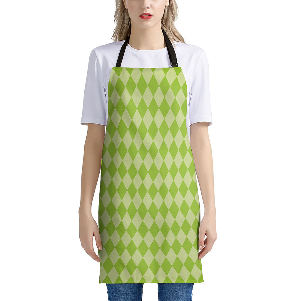 Green Harlequin Pattern Print Apron