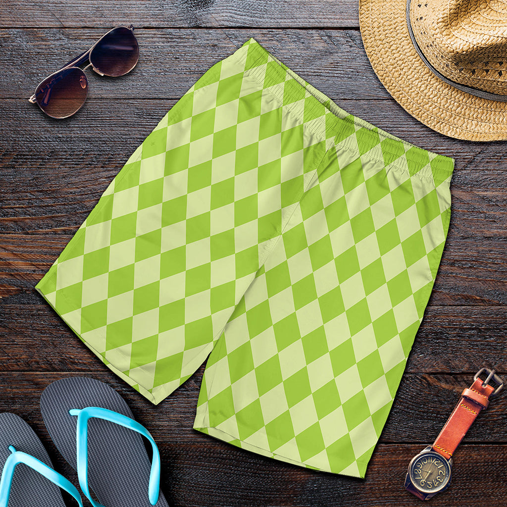 Green Harlequin Pattern Print Men's Shorts