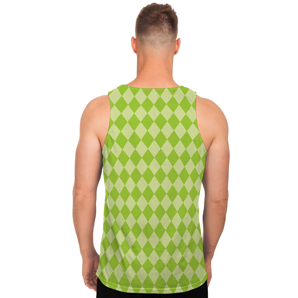 Green Harlequin Pattern Print Men's Tank Top
