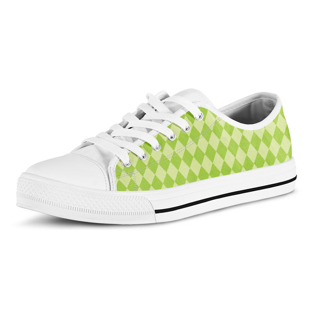 Green Harlequin Pattern Print White Low Top Shoes