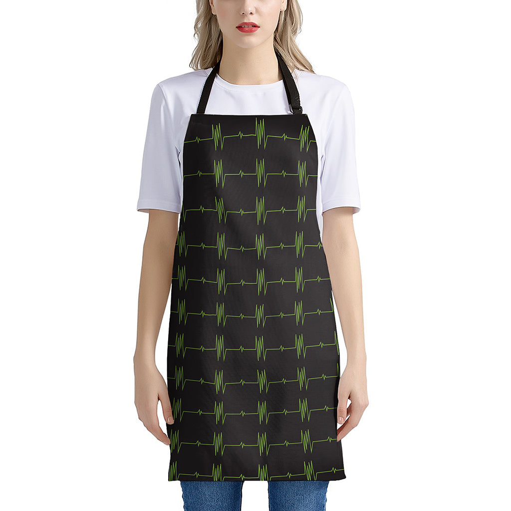 Green Heartbeat Pattern Print Apron