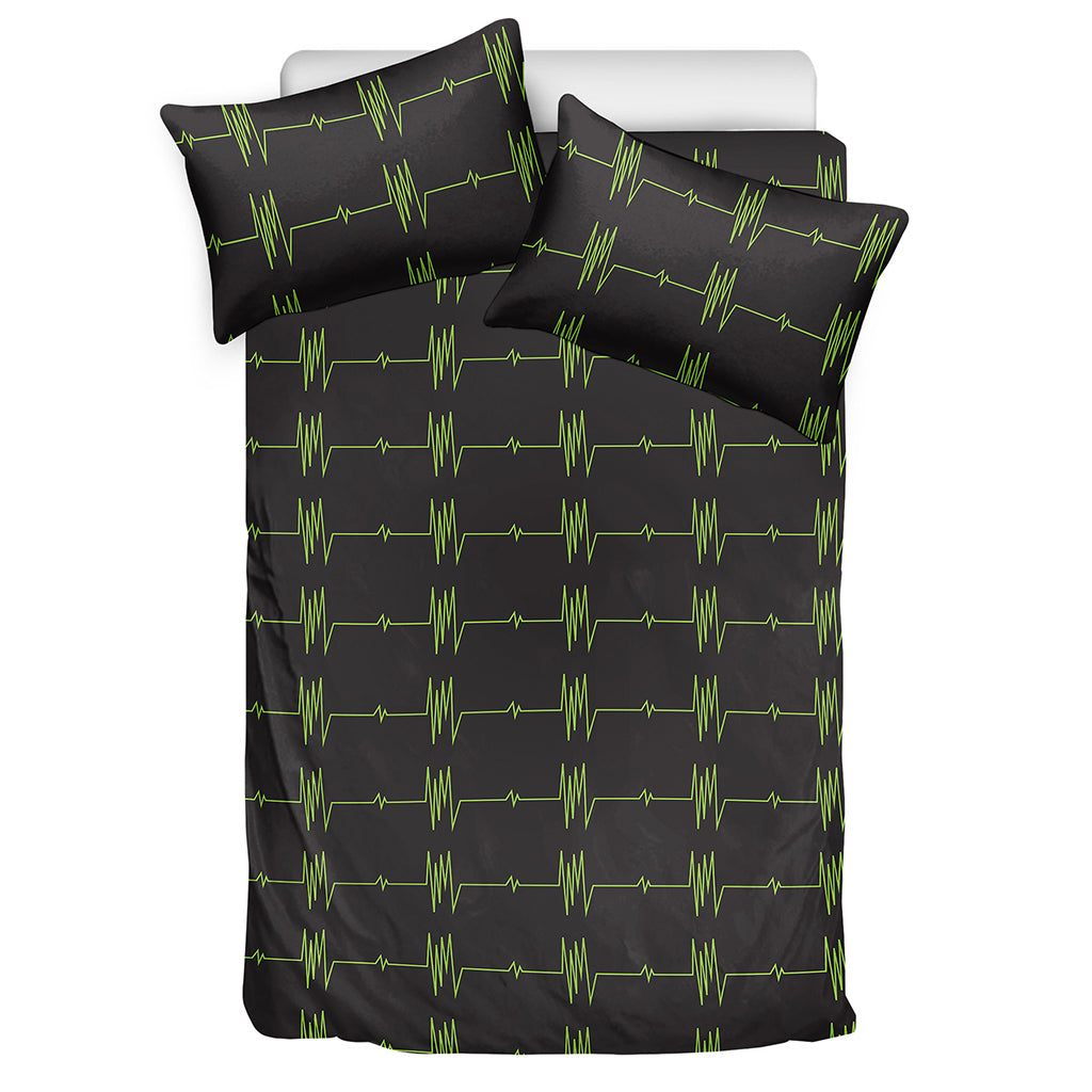 Green Heartbeat Pattern Print Duvet Cover Bedding Set