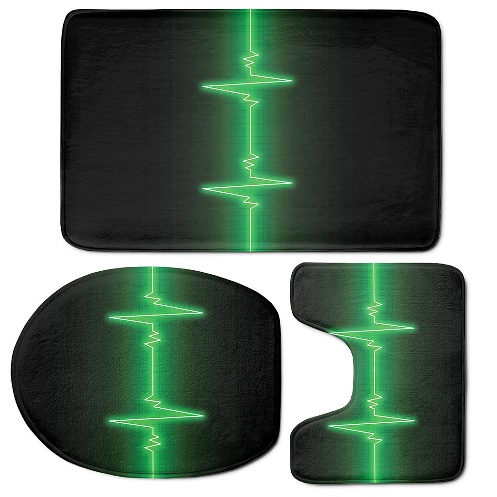 Green Heartbeat Print 3 Piece Bath Mat Set