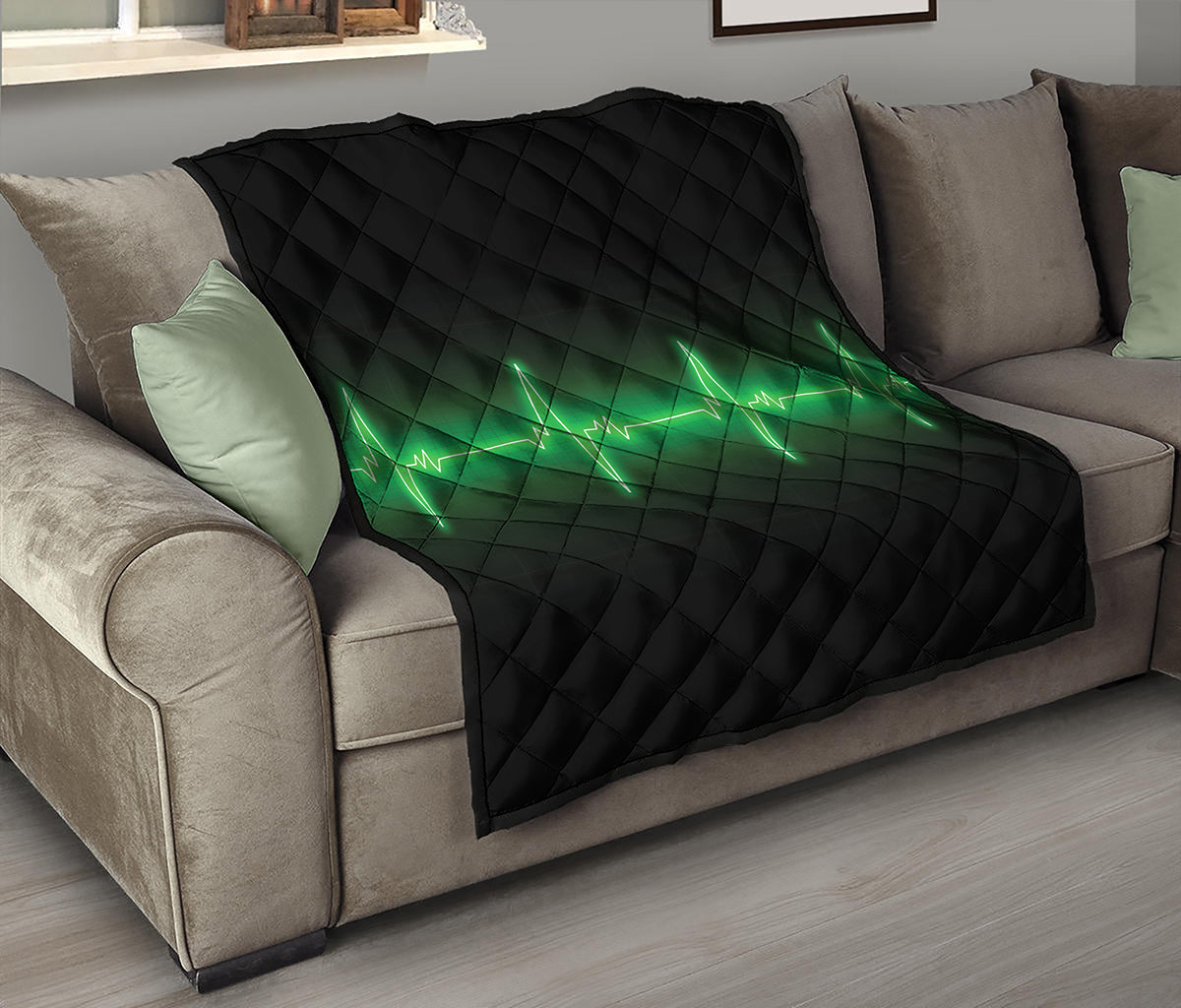 Green Heartbeat Print Quilt