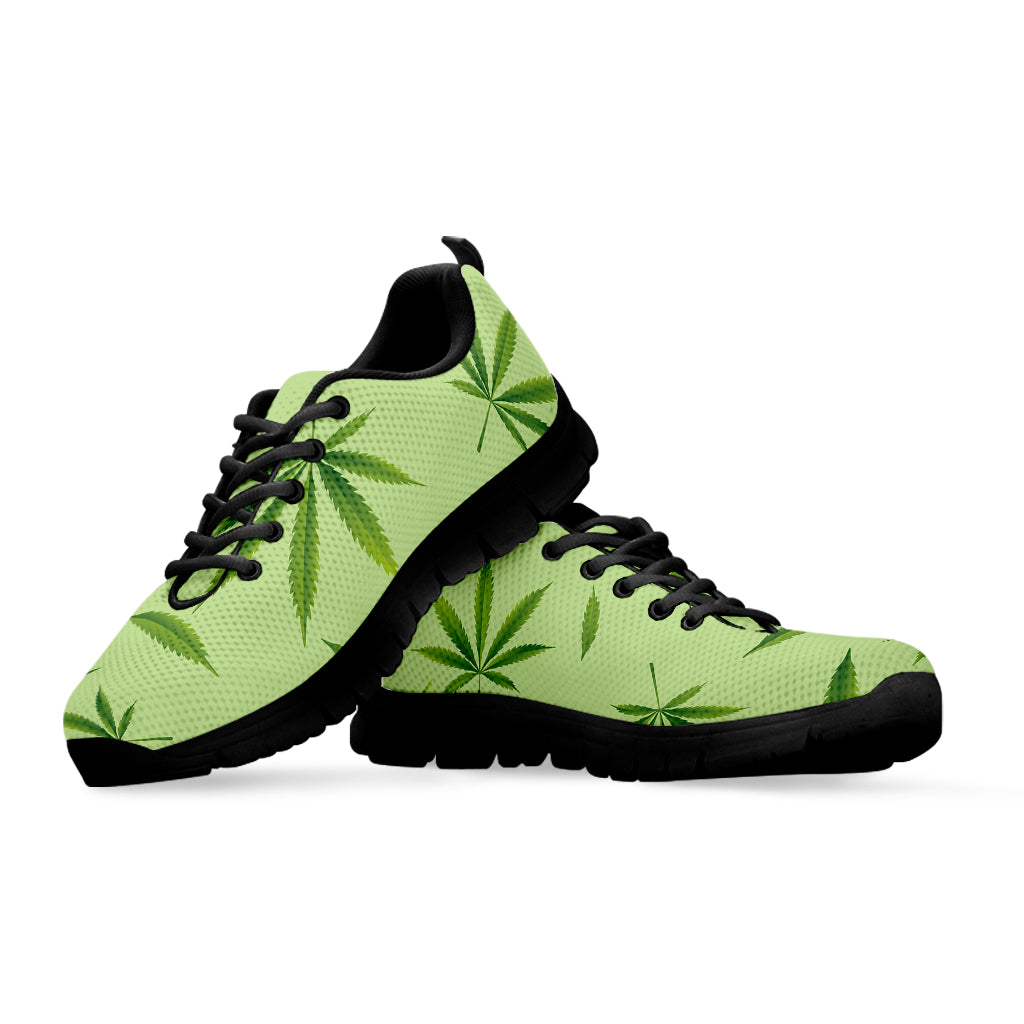 Green Hemp Leaves Pattern Print Black Sneakers