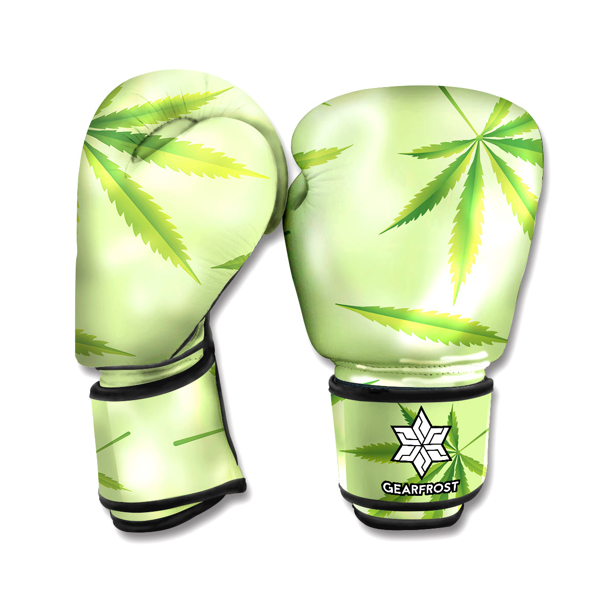 Green Hemp Leaves Pattern Print Boxing Gloves