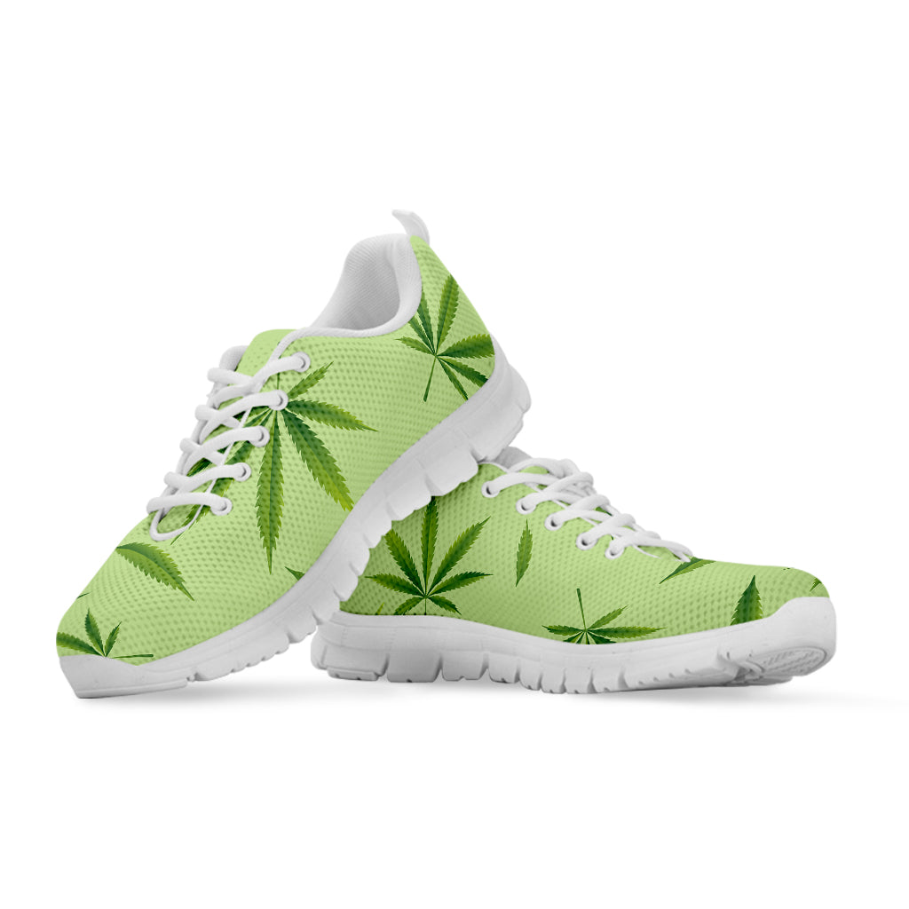 Green Hemp Leaves Pattern Print White Sneakers