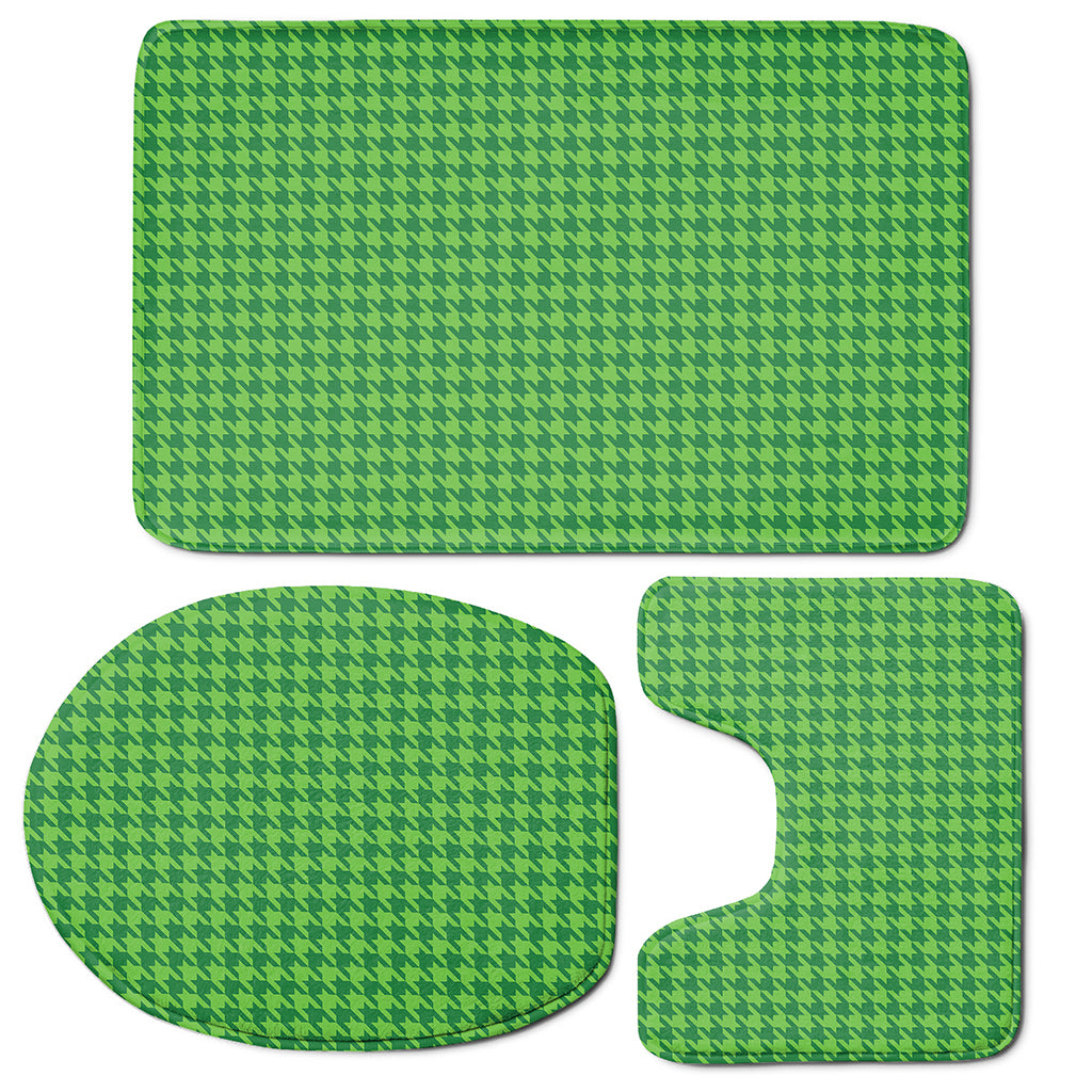 Green Houndstooth Pattern Print 3 Piece Bath Mat Set
