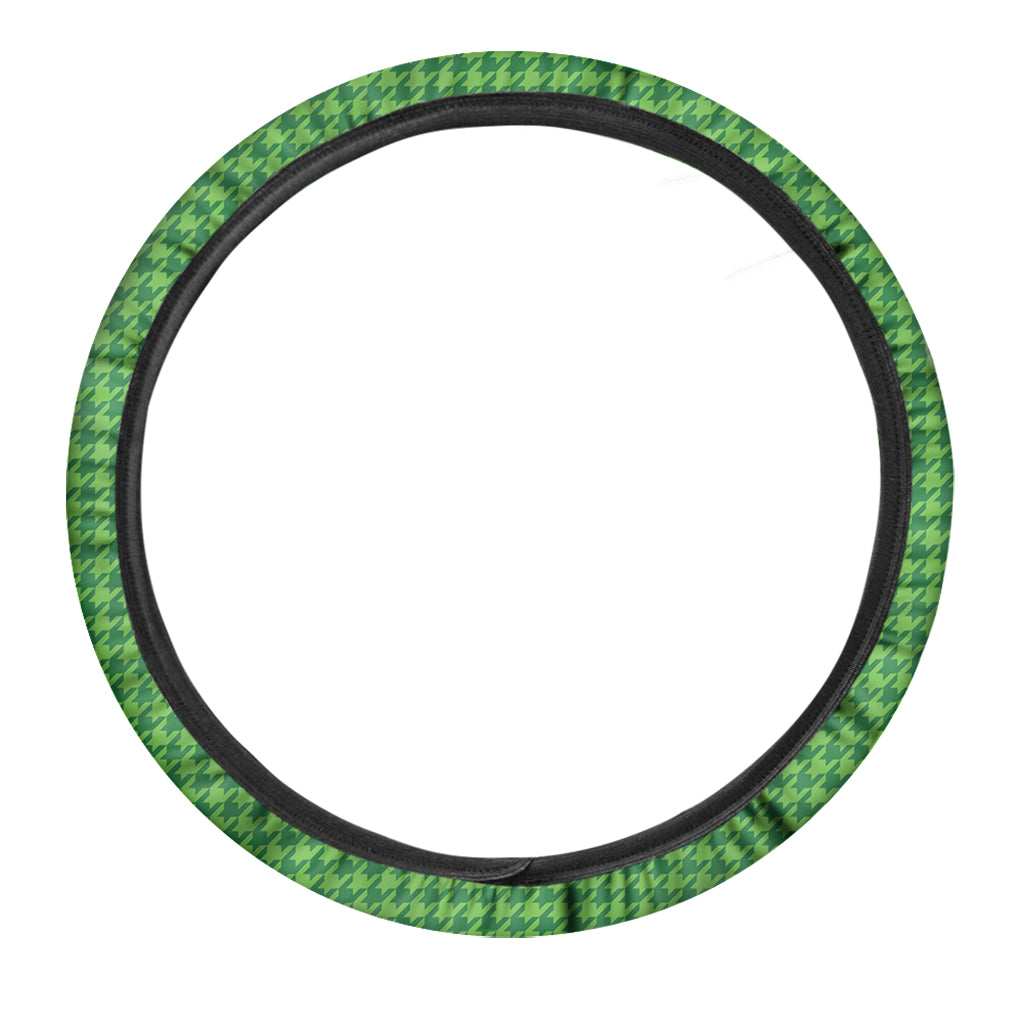 Green Houndstooth Pattern Print Car Steering Wheel Cover