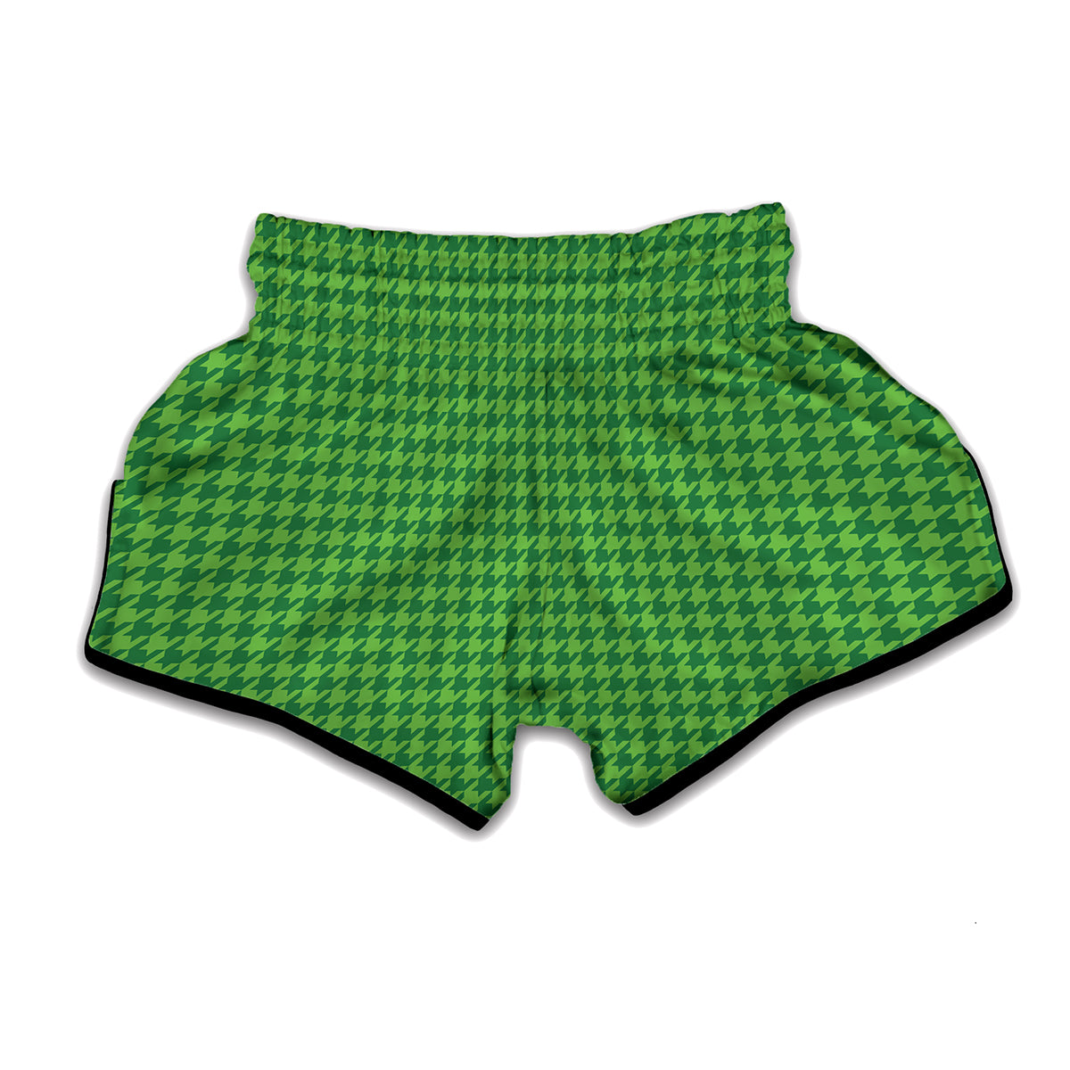 Green Houndstooth Pattern Print Muay Thai Boxing Shorts