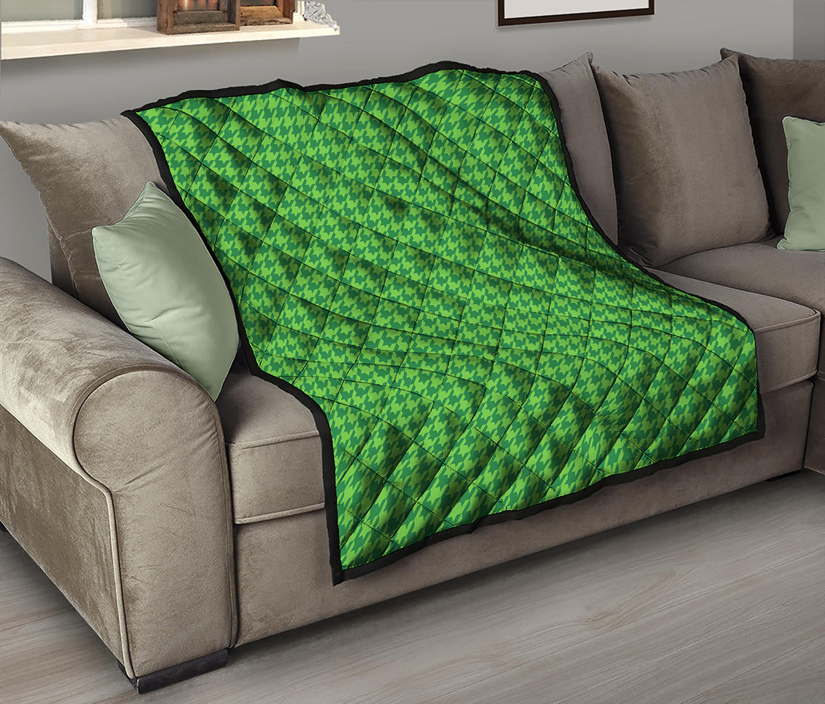 Green Houndstooth Pattern Print Quilt