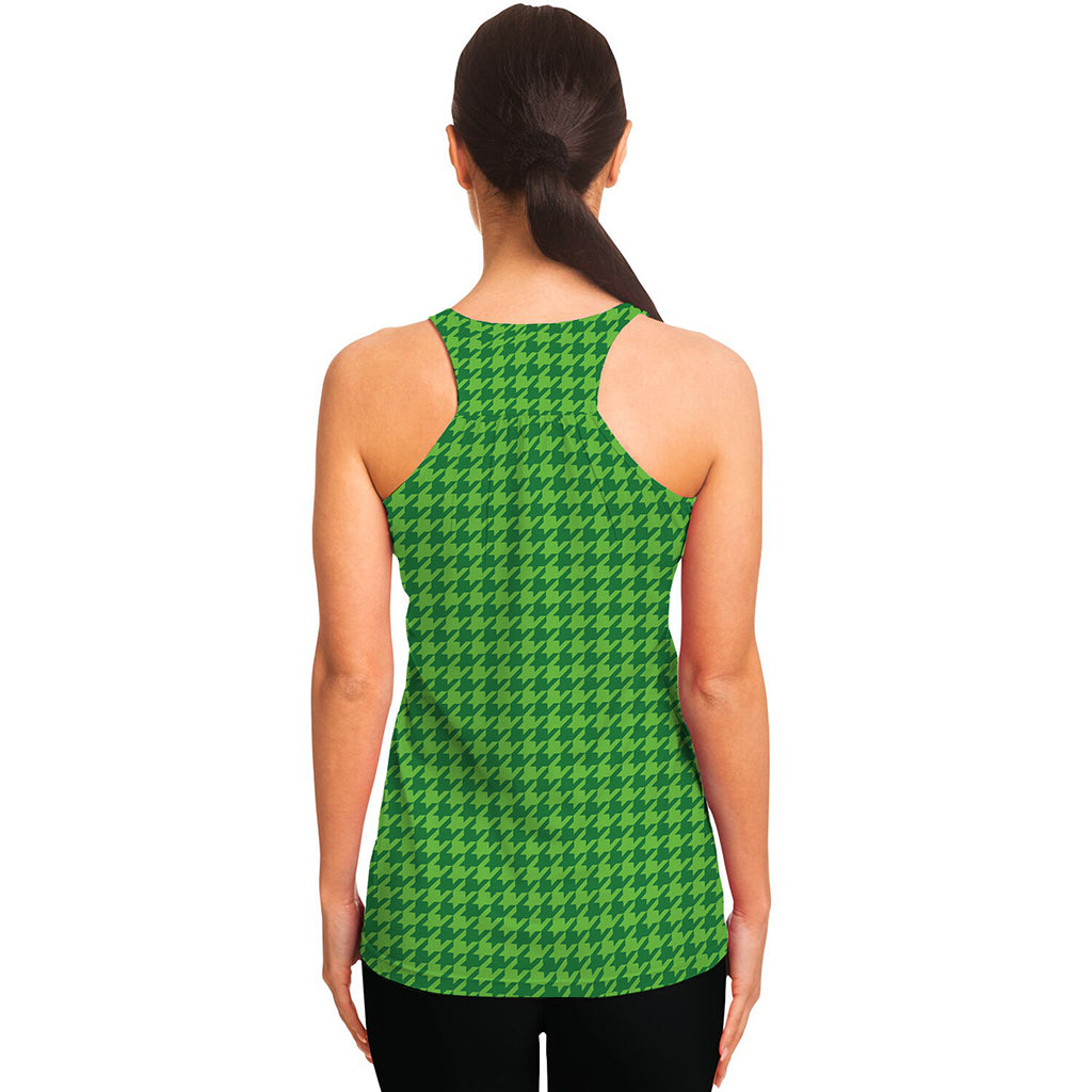 Green Houndstooth Pattern Print Women's Racerback Tank Top