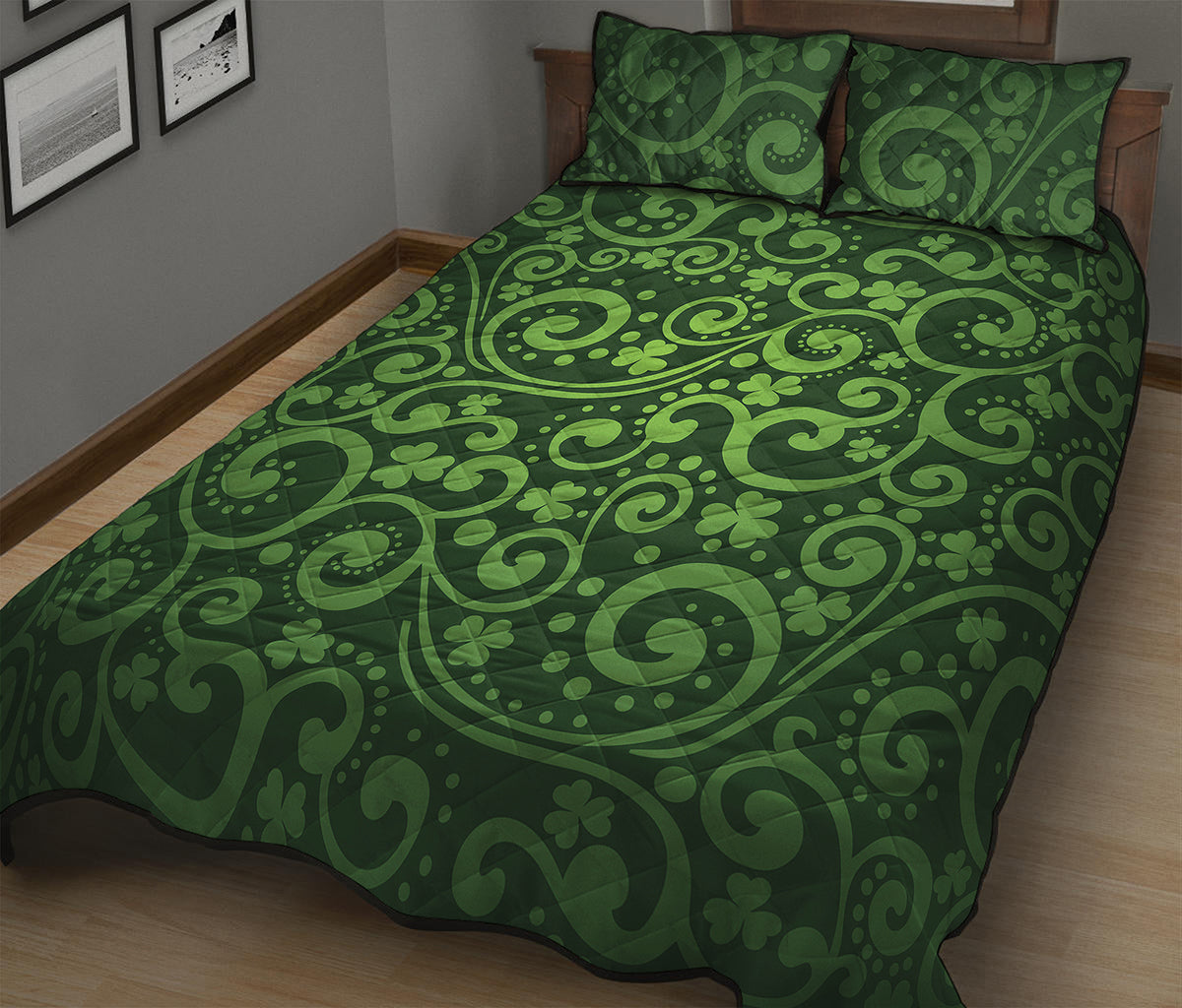Green Irish Saint Patrick's Day Print Quilt Bed Set