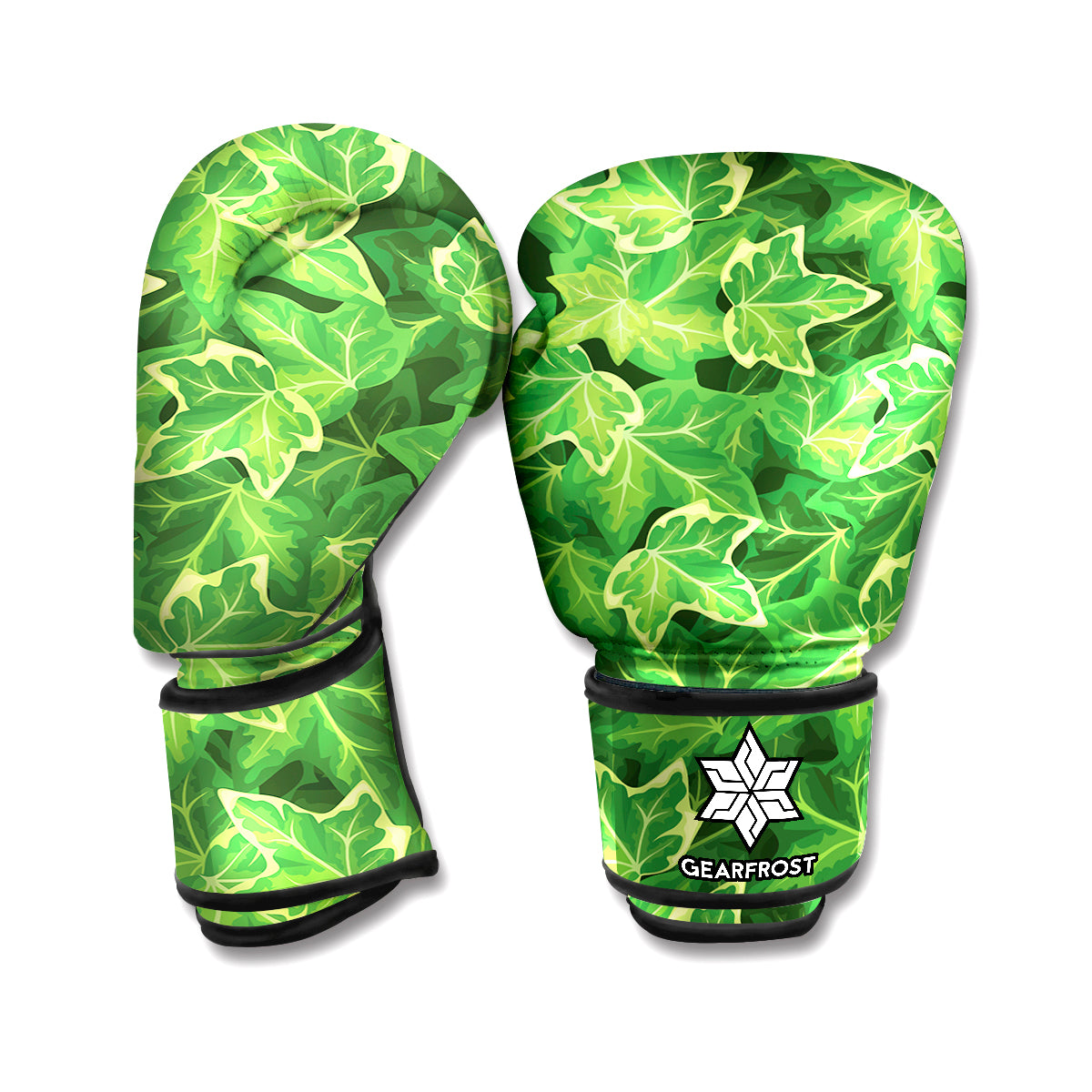 Green Ivy Leaf Pattern Print Boxing Gloves