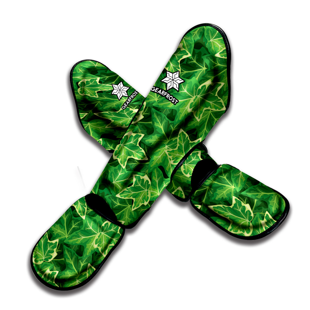 Green Ivy Leaf Pattern Print Muay Thai Shin Guard