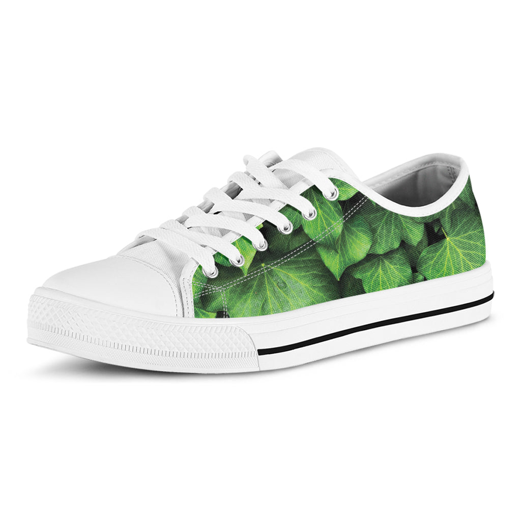 Green Ivy Leaf Print White Low Top Shoes