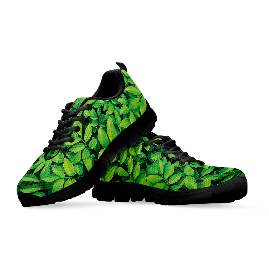 Green Leaf Print Black Sneakers