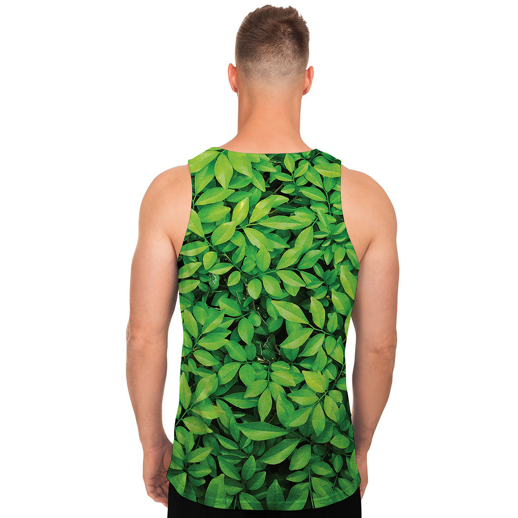 Green Leaf Print Men's Tank Top