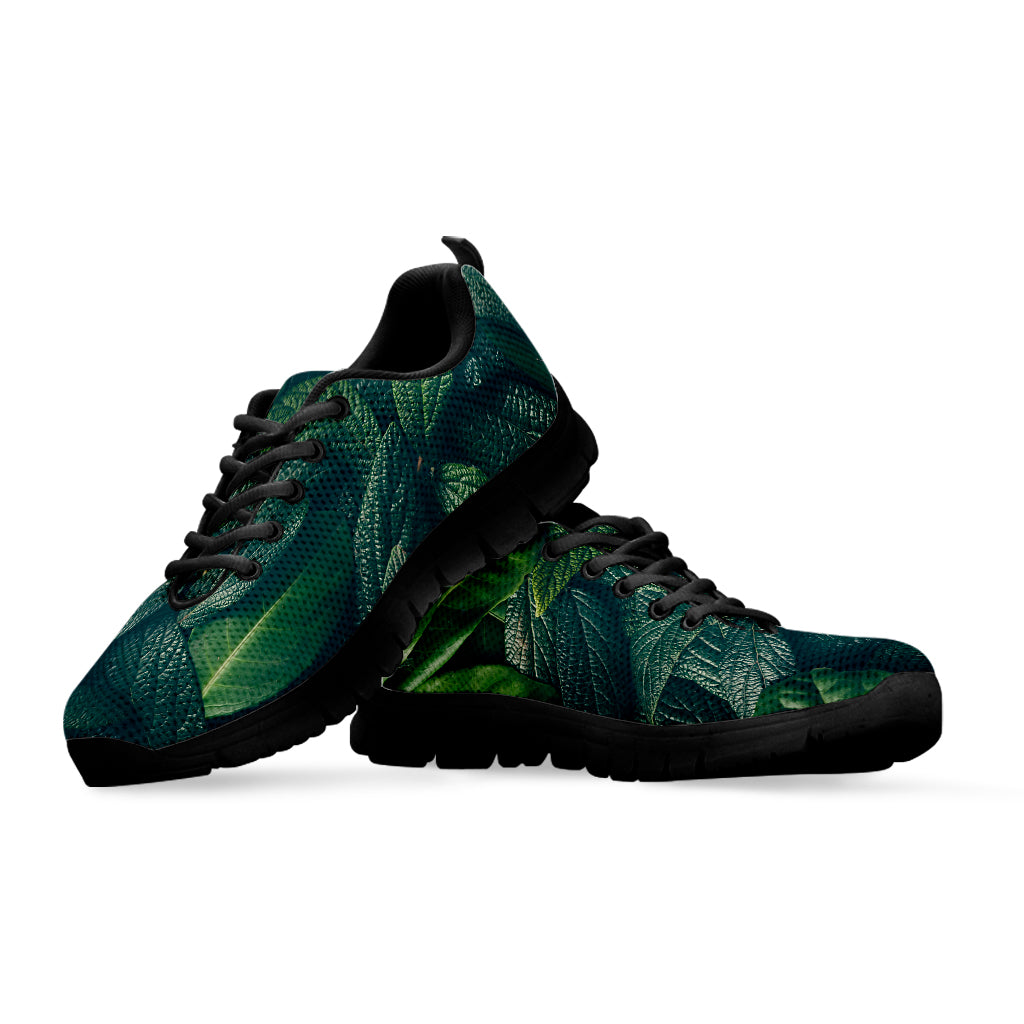 Green Leaves Print Black Sneakers
