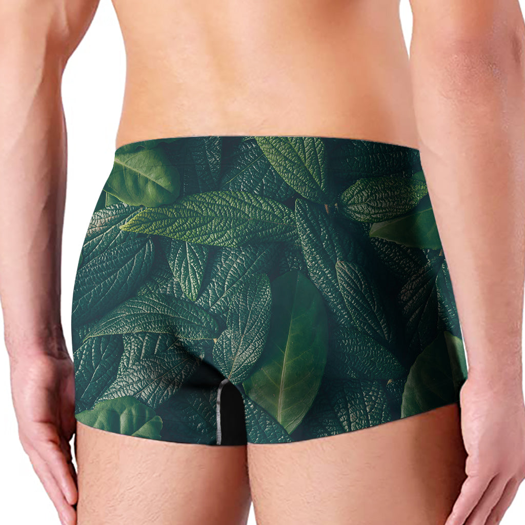 Green Leaves Print Men's Boxer Briefs