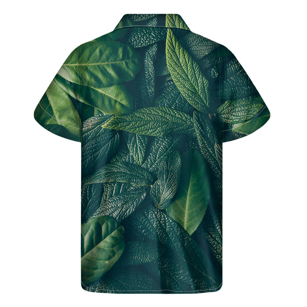 Green Leaves Print Men's Short Sleeve Shirt