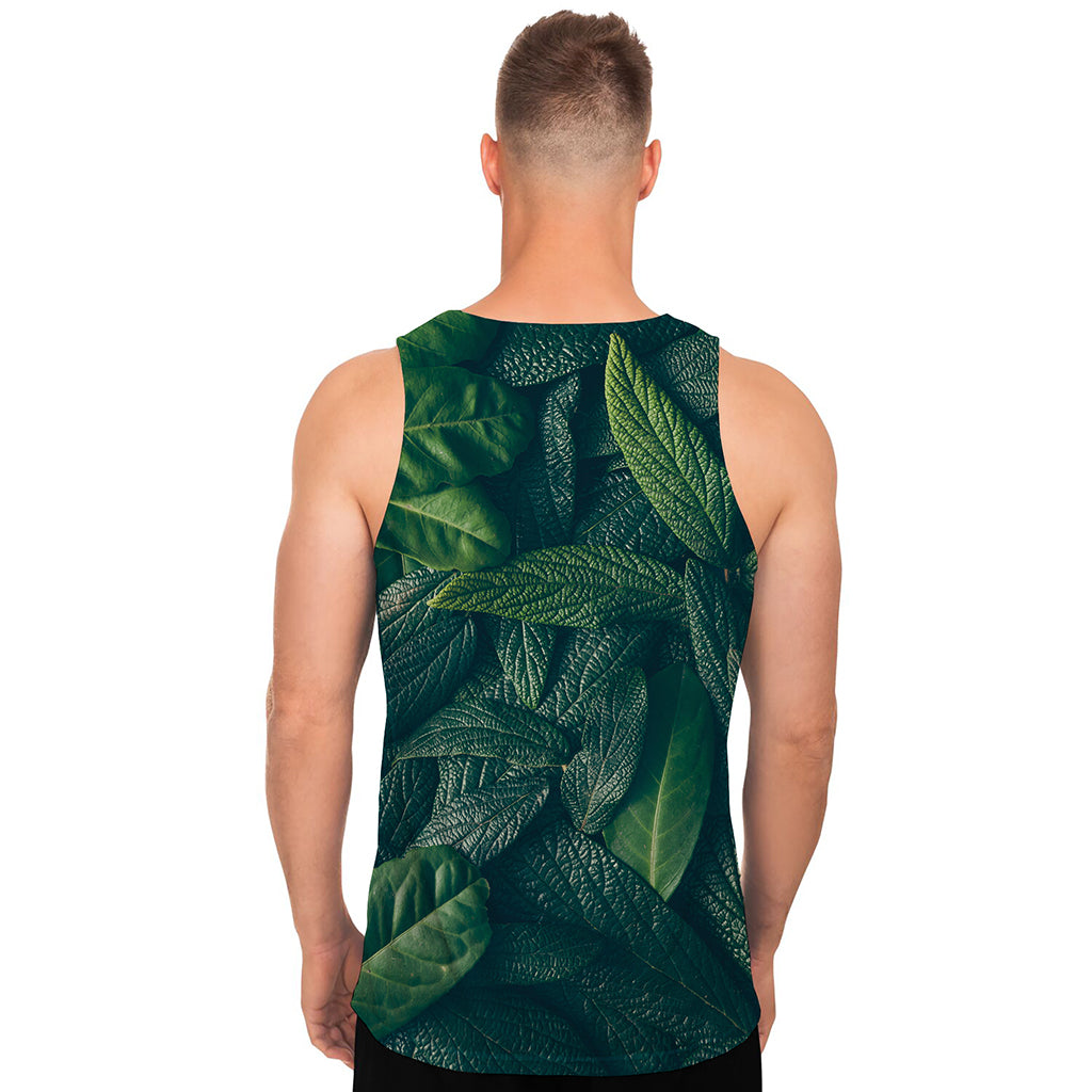 Green Leaves Print Men's Tank Top