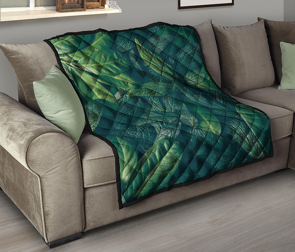 Green Leaves Print Quilt