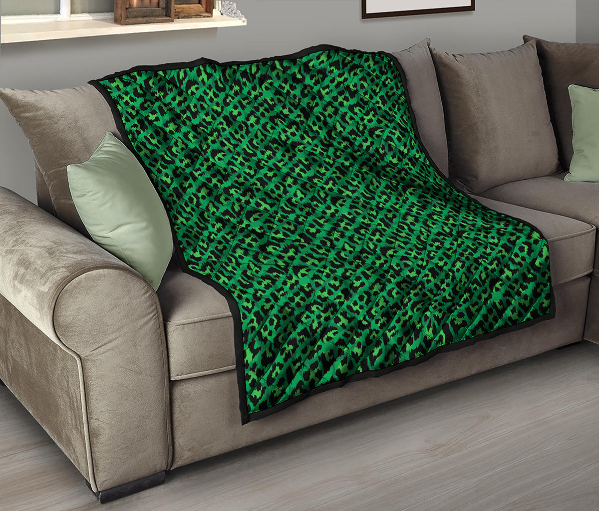 Green Leopard Print Quilt