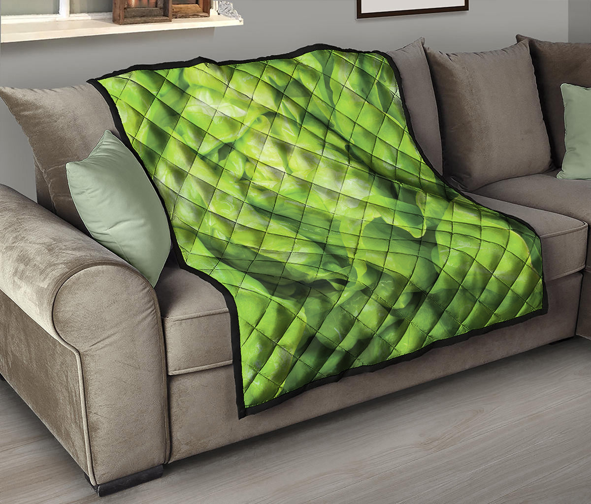 Green Lettuce Leaves Print Quilt