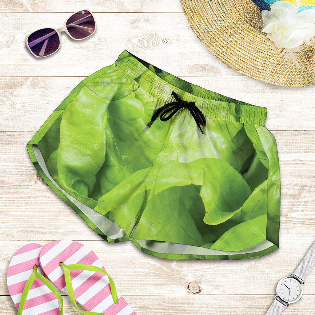 Green Lettuce Leaves Print Women's Shorts