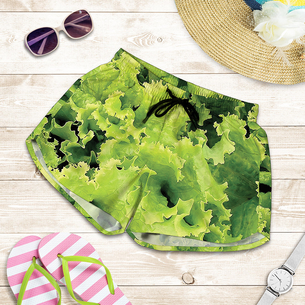 Green Lettuce Salad Print Women's Shorts