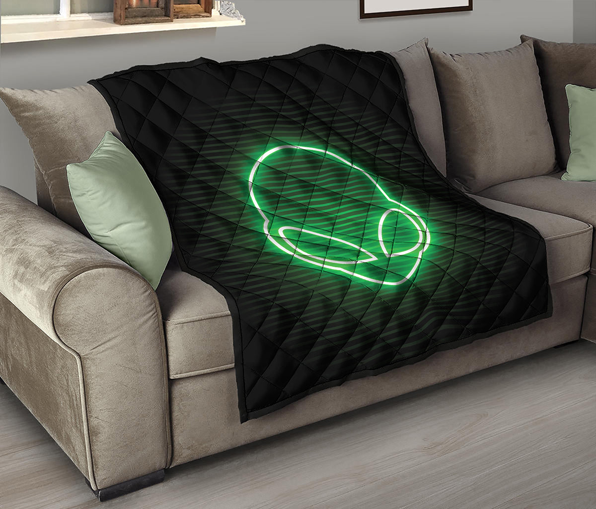 Green Light Alien Print Quilt