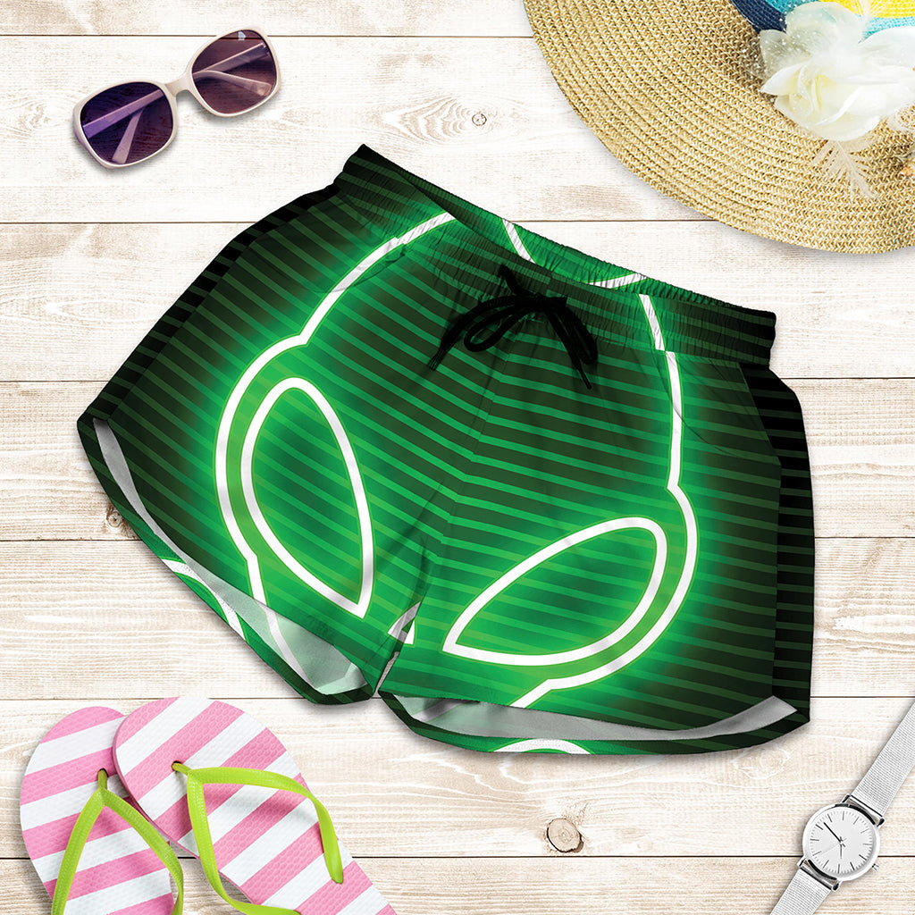 Green Light Alien Print Women's Shorts