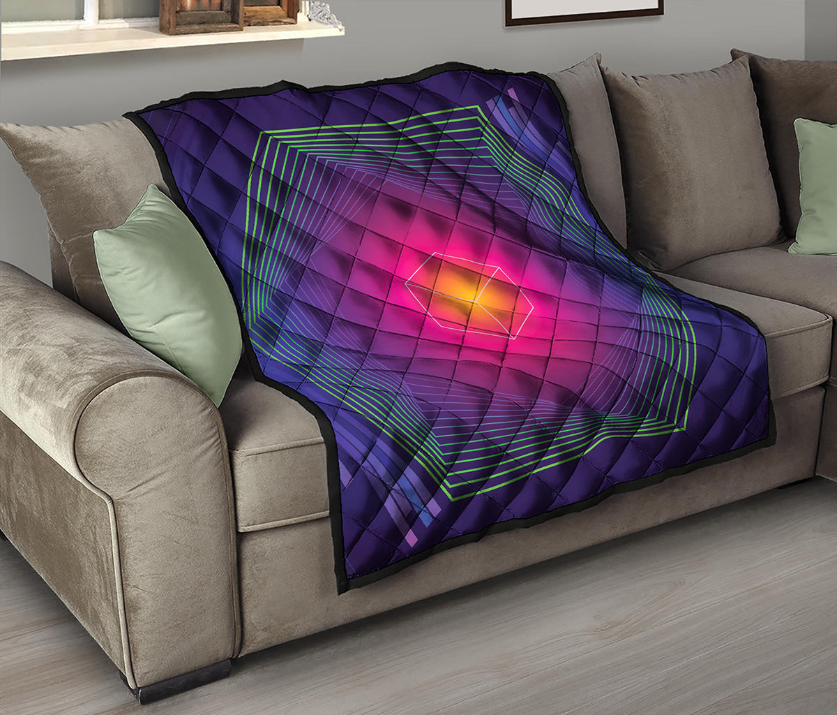 Green Light EDM Geometric Print Quilt