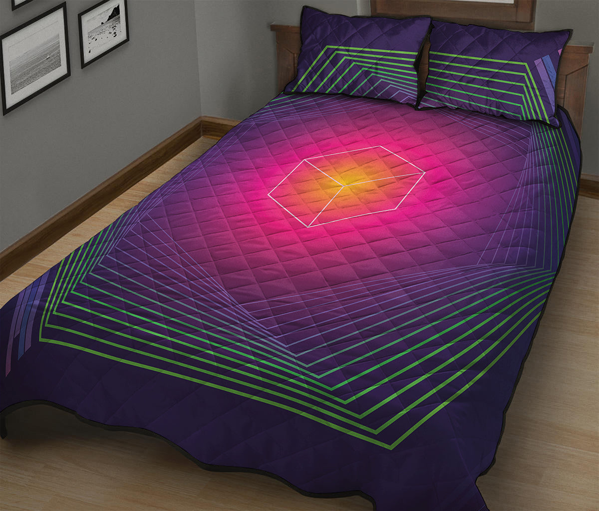 Green Light EDM Geometric Print Quilt Bed Set
