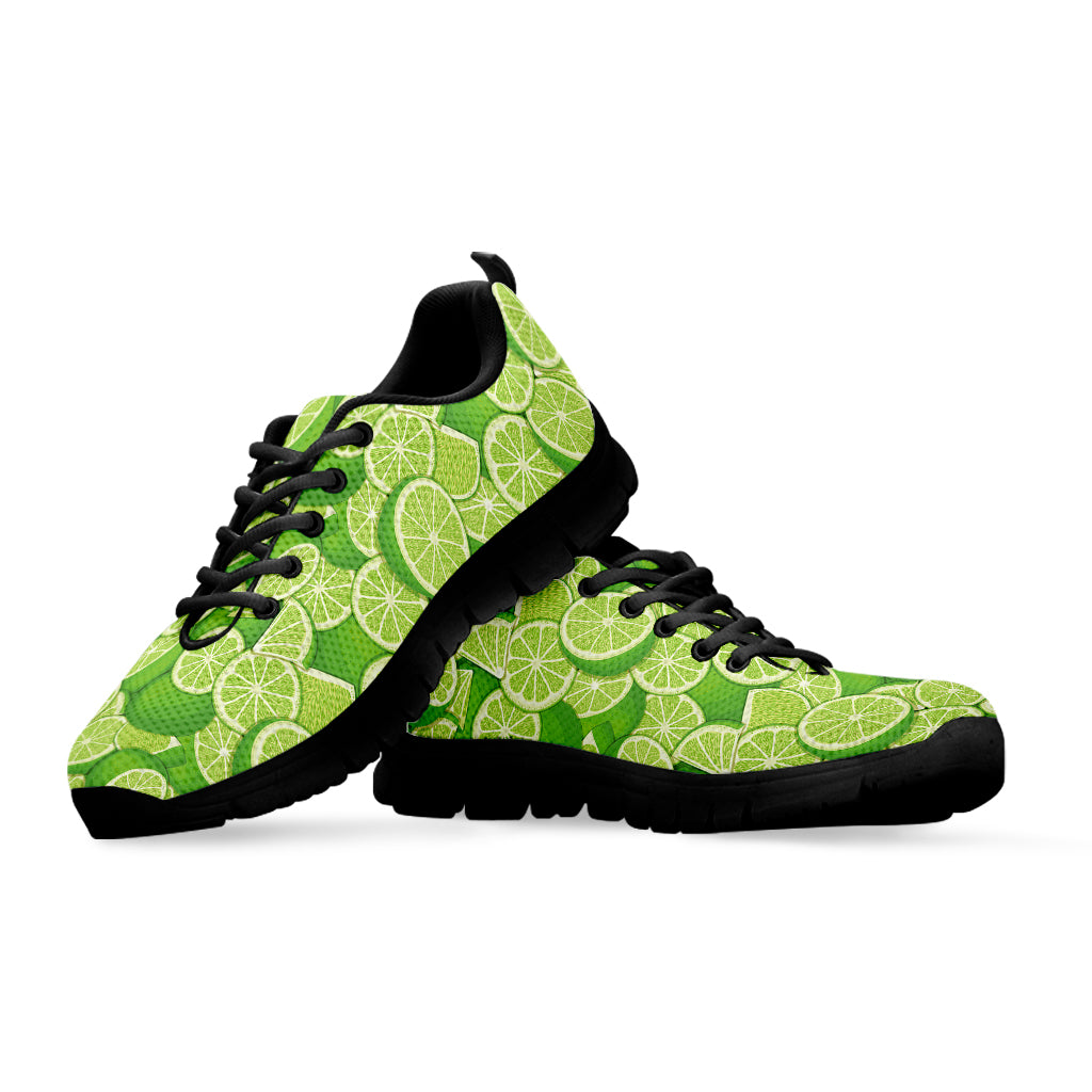 Green Lime Pattern Print Black Sneakers