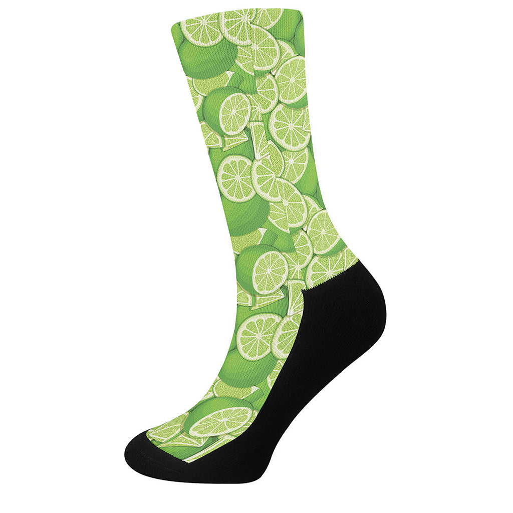 Green Lime Pattern Print Crew Socks