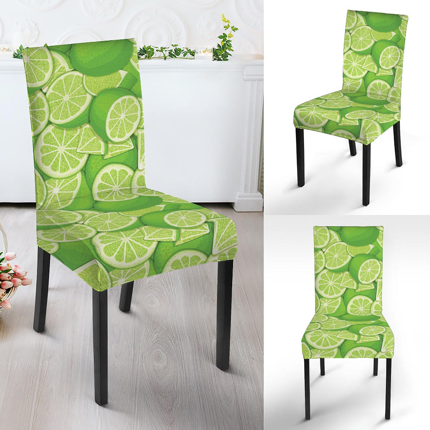 Green Lime Pattern Print Dining Chair Slipcover