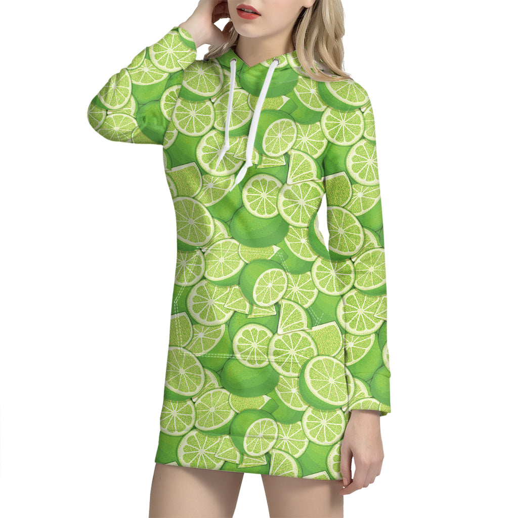 Green Lime Pattern Print Hoodie Dress